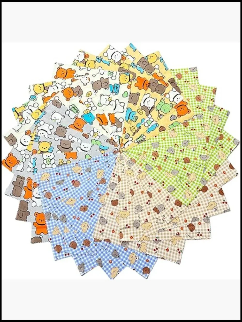 24 Precut Cotton Fabric Squares 10x10 Inch Bear Print Quilting Patchwork Craft